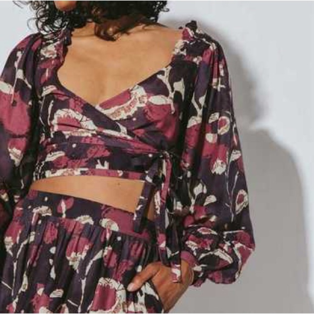 Cleobella Floral Wrap Top - Black and Pink